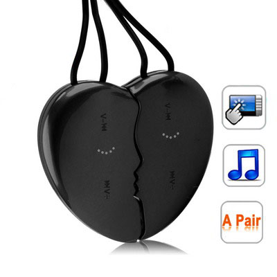 Loves Heart Shaped Necklace 4GB Touch Button MP3 Player, Black (2 pcs in one packaging, the price is for 2 pcs) - Click Image to Close